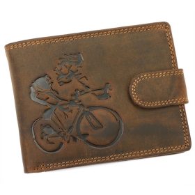    Wild clip, pánska hnedá kožená peňaženka s potlačou bicyklov 12,8×9,5 cm