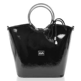    Dámska, lakovaná čierna kabelka Zellia, taška cez rameno