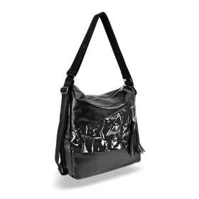    Dámska kabelka cez rameno Zellia Zlb330 čierno-strieborná s mramorovým vzorom, ktorú možno premeniť na batoh 33 x 29 x 12,5 cm