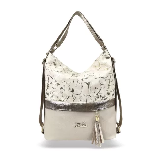  Dámska béžovo-zlatá taška cez rameno Zellia 24040, ktorú možno premeniť na batoh, 37 x 32 x 12 cm