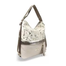    Dámska béžovo-zlatá taška cez rameno Zellia 24040, ktorú možno premeniť na batoh, 37 x 32 x 12 cm