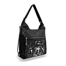    Dámska taška cez rameno Zellia 23004 čierno-sivá, možno ju premeniť na batoh 38 x 34 x 9 cm