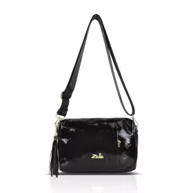   Dámska kabelka Zellia Zlb210 z čiernej lakovanej kože, crossbody, 25 x 17 x 9 cm
