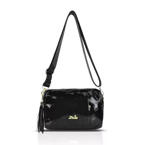  Dámska kabelka Zellia Zlb210 z čiernej lakovanej kože, crossbody, 25 x 17 x 9 cm