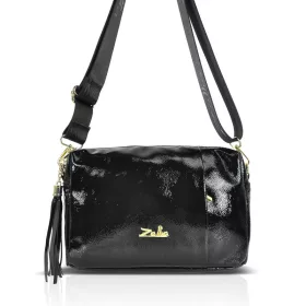    Dámska kabelka Zellia Zlb210 z čiernej lakovanej kože, crossbody, 25 x 17 x 9 cm