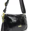 Dámska kabelka Zellia Zlb210 z čiernej lakovanej kože, crossbody, 25 x 17 x 9 cm