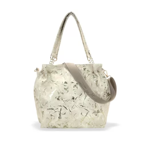 Zellia ZLB393 női válltáska bézs-arany márvány mintás  oldalpántal 30 x 29 x 12 cm