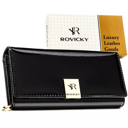  Dámska kožená peňaženka Rovicky Rh-20A-1-Sh-R-5166 čierna - čierna