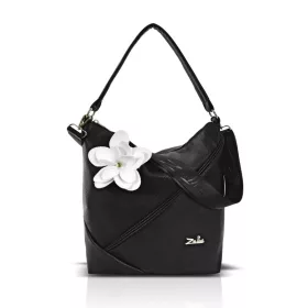   Zellia Zlb332-F női fekete-fehér válltáska, oldalpánttal virágdísszel 30 x 25 x 12,5 cm