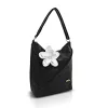 Zellia Zlb332-F női fekete-fehér válltáska, oldalpánttal virágdísszel 30 x 25 x 12,5 cm