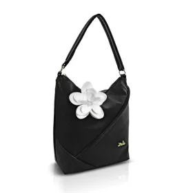   Zellia Zlb332-F női fekete-fehér válltáska, oldalpánttal virágdísszel 30 x 25 x 12,5 cm