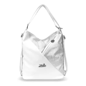   Zellia 24039 fehér-ezüst női válltáska, hátizsákká alakítható 37 x 32 x 12 cm