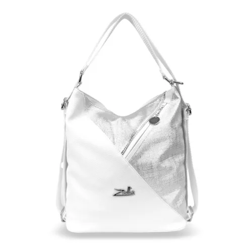 Zellia 24039 fehér-ezüst női válltáska, hátizsákká alakítható 37 x 32 x 12 cm