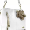 Zellia Zlb424F fehér-arany virág díszes női válltáska oldalpánttal 28 x 28 x 8 cm