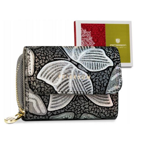  Peterson vzorovaná, sivá dámska kožená peňaženka s RFID ochranou 9×7 cm