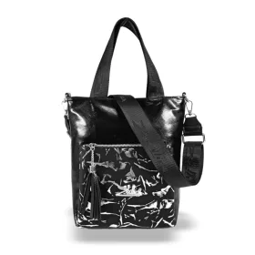    Dámska kabelka cez rameno, crossbody s čierno-strieborným mramorovým vzorom Zellia 17095 30 x 23 x 10 cm