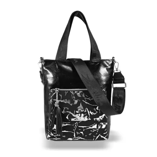  Dámska kabelka cez rameno, crossbody s čierno-strieborným mramorovým vzorom Zellia 17095 30 x 23 x 10 cm