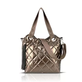   Zellia ZLB185 metálbronz női steppelt válltáska, oldaltáska 32 × 31 × 11 cm