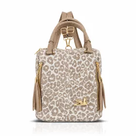   Zellia 25180 Pantera bézs-taupe párduc mintás női kézitáska, hátizsák 33 x 32,5 x 15 cm