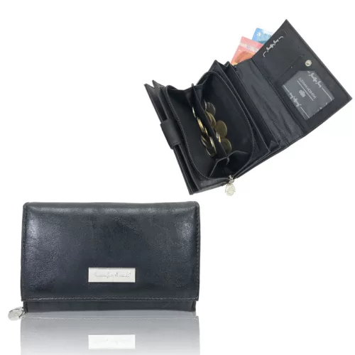  Stredne veľká dámska peňaženka z čiernej kože z vlákien Jennifer Jones