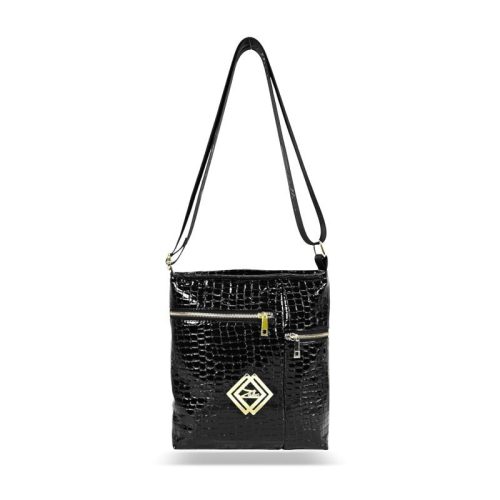  Dámska bočná kabelka Zellia black croc vzor lak 28 × 22 cm
