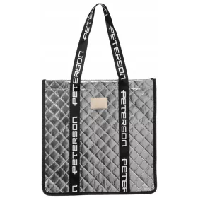    Peterson prešívaná, dámska taška cez rameno striebornej farby, shopper 42×41,5 cm