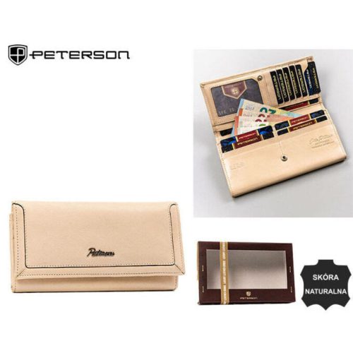  Peterson veľká béžová dámska kožená peňaženka s RFID ochranou 19×10 cm