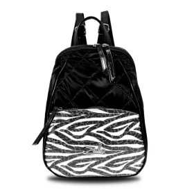    Dámsky batoh Zellia 24045 Čierny prešívaný - Vodoodpudivý - Lakovaný vzor Zebra -