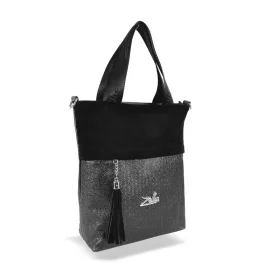   Zellia 21020 fekete-grafit velúr női válltáska, oldalpántal 30 x 28 x 8 cm