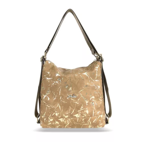  Dámska kabelka cez rameno Zellia Zlb317 s ťavovo-zlatým mramorovým vzorom, ktorú možno premeniť na batoh, 31 x 28 x 12,5 cm