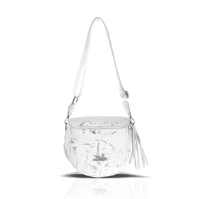    Dámska crossbody kabelka Zellia 21028 bielo-strieborná s mramorovým vzorom 23 x 11 cm