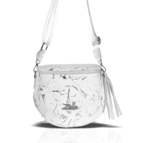    Dámska crossbody kabelka Zellia 21028 bielo-strieborná s mramorovým vzorom 23 x 11 cm