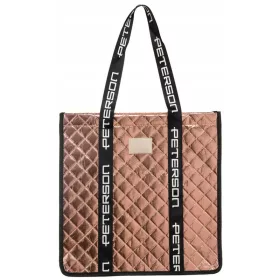    Prešívaná, dámska kabelka cez rameno Peterson v ružovozlatej farbe, shopper 42×41,5 cm