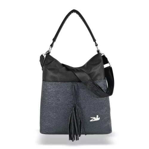  Dámska kabelka cez rameno Zellia 21031 v čierno-grafitovej farbe, 41 x 38 x 10,5 cm