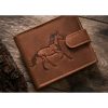 Pripínacia pánska kožená peňaženka koňakovej farby s potlačou koní 12,5×10,5 cm