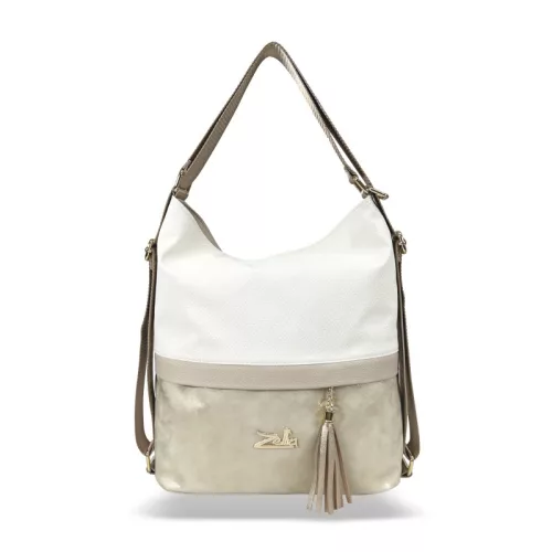  Dámska béžovo-zlatá taška cez rameno Zellia 24040, ktorú možno premeniť na batoh, 37 x 32 x 12 cm