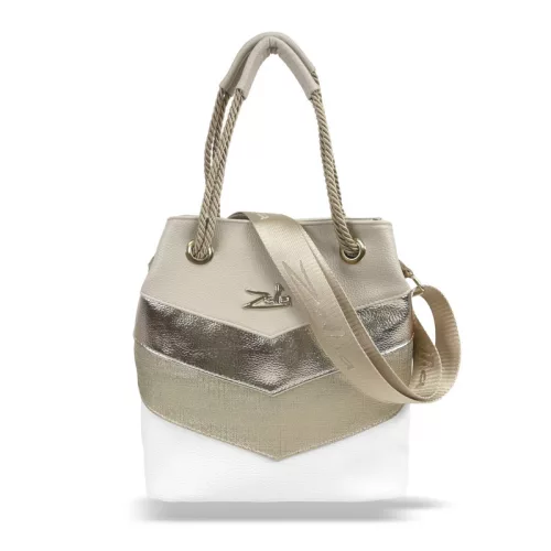  Zellia 24056 trikolórová bielo-zlatá kabelka cez rameno, bočná taška 29 x 27 x 16 cm