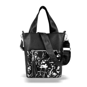    Dámska kabelka cez rameno, crossbody s čierno-strieborným mramorovým vzorom Zellia 17095 30 x 23 x 10 cm