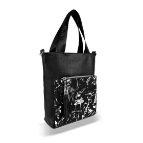    Dámska kabelka cez rameno, crossbody s čierno-strieborným mramorovým vzorom Zellia 17095 30 x 23 x 10 cm
