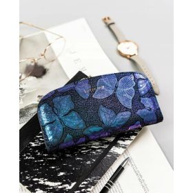    Peterson vzorovaná, modrá dámska kožená peňaženka s RFID ochranou 18,5×10 cm