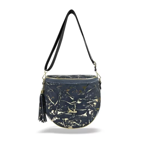  Dámska kabelka cez rameno Zellia Zlb12 tmavomodrá-zlatá - listová -