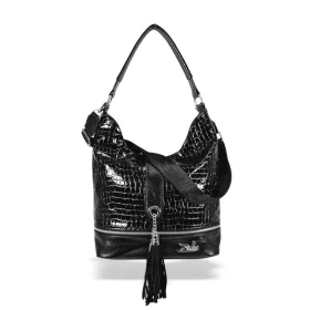    Dámska kabelka cez rameno Zellia 24021 s čiernym lakom a krokodílím vzorom, bočná taška 36 x 30 x 12,5 cm