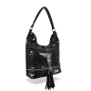  Dámska kabelka cez rameno Zellia 24021 s čiernym lakom a krokodílím vzorom, bočná taška 36 x 30 x 12,5 cm