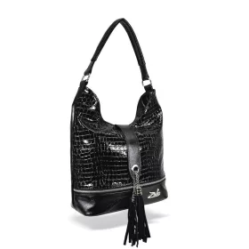    Dámska kabelka cez rameno Zellia 24021 s čiernym lakom a krokodílím vzorom, bočná taška 36 x 30 x 12,5 cm