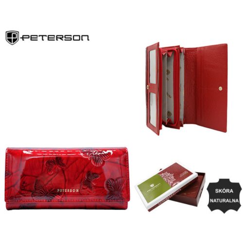  Dámska kožená peňaženka so vzorom Peterson, červená, RFID 19,5×10 cm
