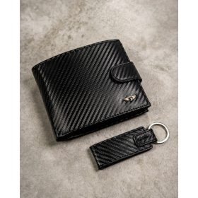    Čierna pánska kožená peňaženka Peterson s príveskom na kľúče, RFID 13×10 cm