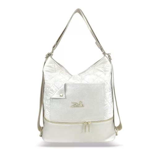 Zellia 24099 dámska taška cez rameno, premeniteľná na batoh, ecru biela prešívaná - materiál s nápisom 37 x 37 x 17 cm
