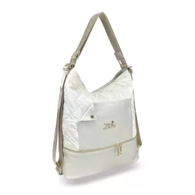    Zellia 24099 dámska taška cez rameno, premeniteľná na batoh, ecru biela prešívaná - materiál s nápisom 37 x 37 x 17 cm