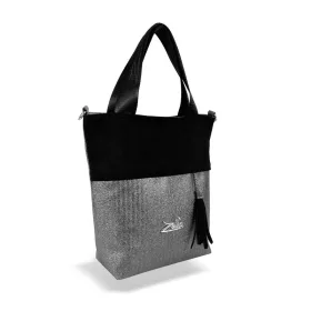   Zellia 21020 Fekete-grafit velúr női válltáska, oldalpántal 30 x 28 x 8 cm