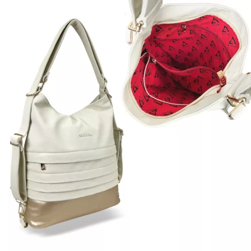  Dámska taška cez rameno Zellia Hz-111, ktorú možno premeniť na batoh, béžovo-zlato-šampanská 37 x 13 x 3 cm